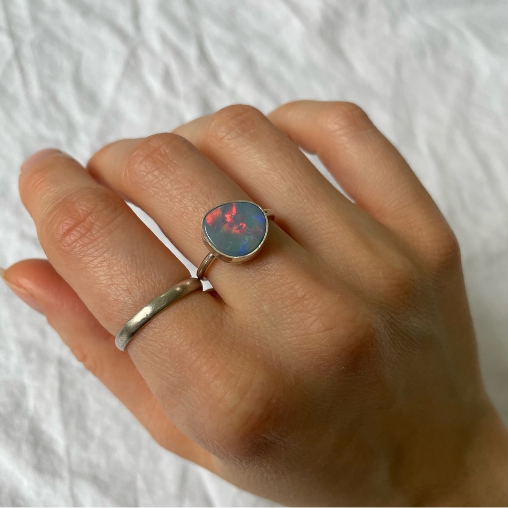Handmade Opal Sterling Silver Ring Size 5.5